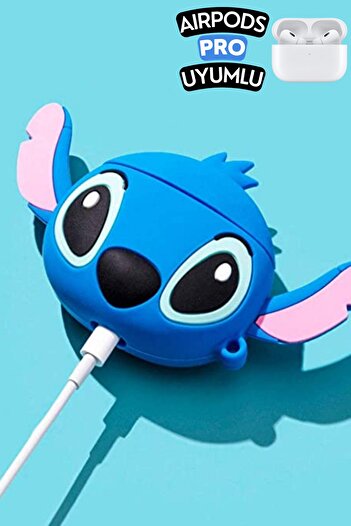 EWEC Pro Uyumlu Mavi Stitch Figürlü Sevimli Kopçalı Koruyucu Silikon Kılıf