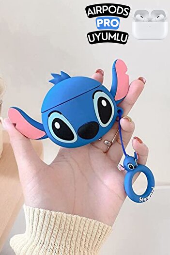 EWEC Pro Uyumlu Mavi Stitch Figürlü Sevimli Kopçalı Koruyucu Silikon Kılıf