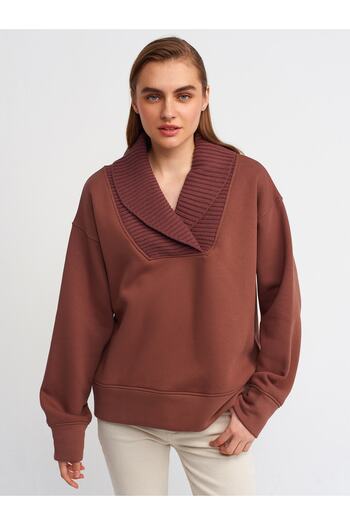 Dilvin 40102 Knitwear Garnished Sweatshirt-coffee