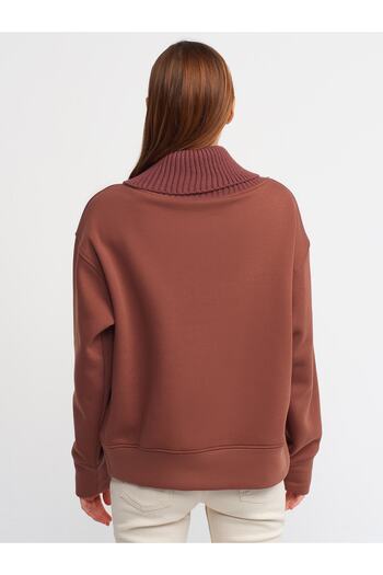 Dilvin 40102 Knitwear Garnished Sweatshirt-coffee