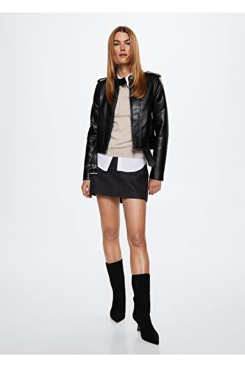 MANGO Woman Biker Style Zippered Jacket