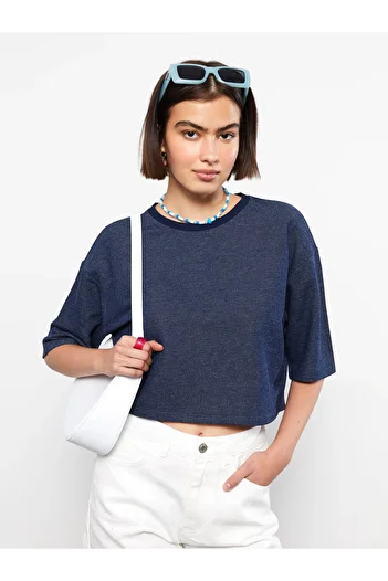 LC Waikiki Dámské triko Crew Neck Plain Short Sleeve Crop