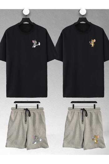 macklin Tom and Jerry Rakı Printed Unisex Oversize Tshirt and Shorts - Lover Couple Combination Design