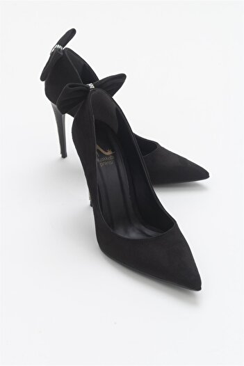 AYAKKABI PRENSİ Linnie Bow Detailed Black Matte 10 cm Women's Stiletto, High Heels