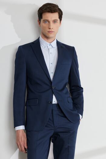 ALTINYILDIZ CLASSICS Men's Navy Blue Extra Slim Fit Slim Fit Mono Collar Diagonal Patterned Cotton Conte Suit