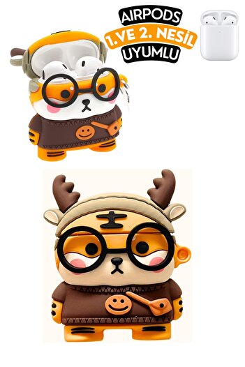 EWEC Airpods 1stAnd 2Cute Protective Silicone Case with Glasses and Tiger Figure Compatible with Generation