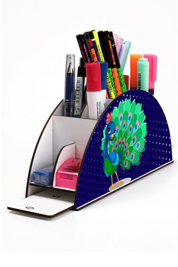 kutuTR Wooden Vip Animals Rainbow Ruled Desktop Pen Holder Organizer with Assembled Box