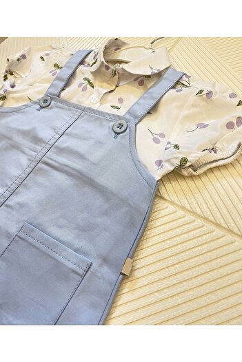 LADİN New Season Girl's Fruit Patterned Salopet Dress