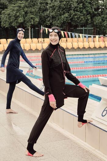 Haşema Seria Performance Bandă pentru picioare fucsia Detaliu negru 6 piese Set costum de baie hijab H-per 50
