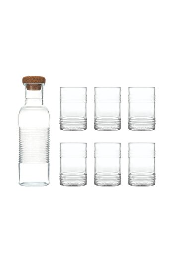 Paşabahçe Tin Can 7-Piece Water and Soft Drink Set (6 Soft Drink Glasses & 1 Bottle with Cork Cap)