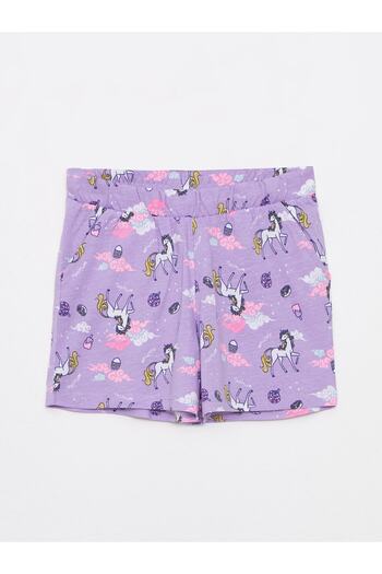 LC Waikiki Patterned Girl's Shorts with Elastic Waist