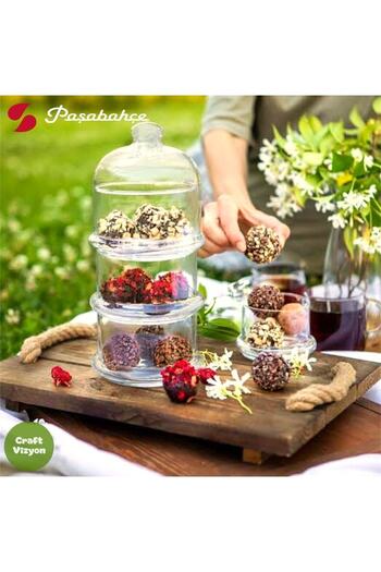 Paşabahçe Villa Patisserie 3-Tier Cookie Holder Presentation Glass Storage Container Sugar Bowl Large Size