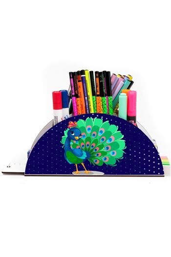 kutuTR Wooden Vip Animals Rainbow Ruled Desktop Pen Holder Organizer with Assembled Box