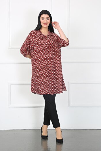 By Alba Collection تونيك نسائي من القطن الفيسكوز باللون العنابي مقاس كبير