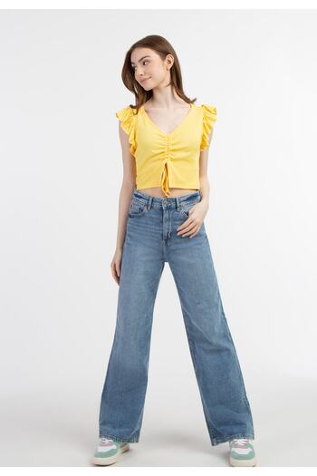 myMo Knitted short-sleeved top blonda