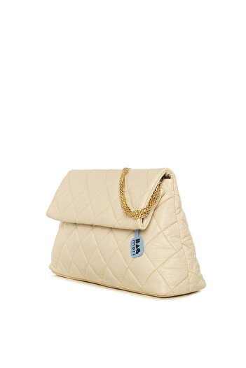 Bagmori Cream Women's Quilted Chain Strap and Portfolio Large Bag M000007954