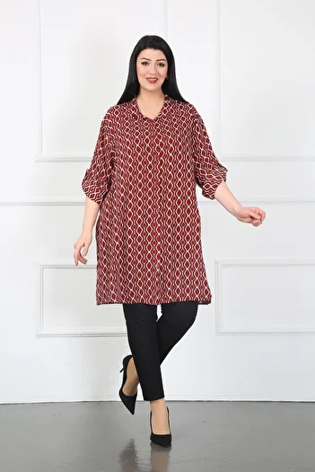 By Alba Collection تونيك نسائي من القطن الفيسكوز باللون العنابي مقاس كبير