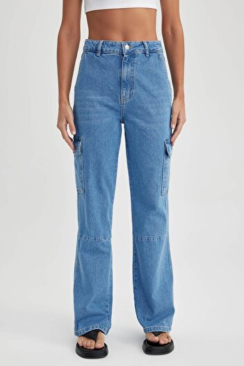 DeFacto Wide Leg Jean 100% Cotton Trousers with Cargo Pocket