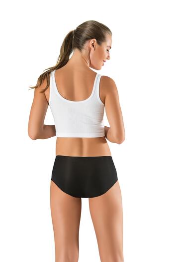 PROSLİM Women's Black Bato Panties Laser Cut No Trace Seamless Gathering Silky