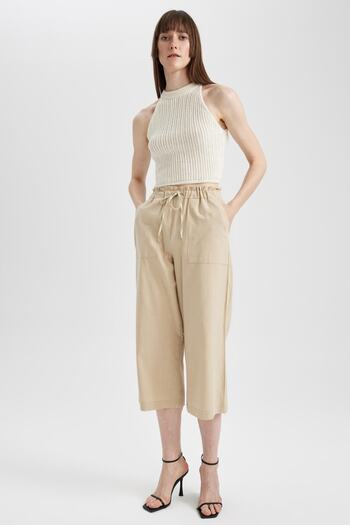 DeFacto Wide Leg High Waist Linen Blended Capri A5670ax23sm
