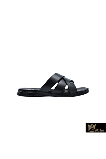 Zaim Kundura Men's Black Genuine Leather Slippers342503003-1