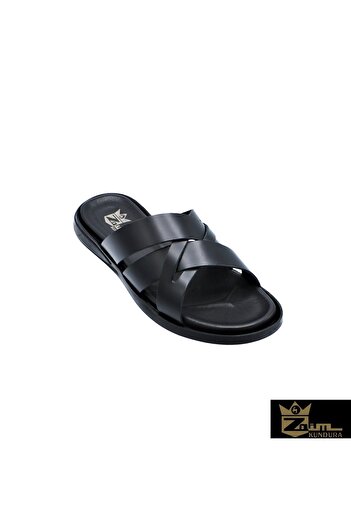 Zaim Kundura Men's Black Genuine Leather Slippers342503003-1