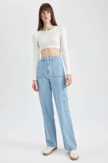 DeFacto 90's Wide Leg High Waist Wide Leg Long 100% Cotton Jean Pants A3470ax23sm