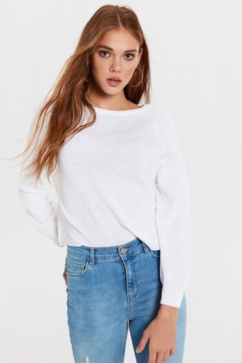 LC Waikiki Women's Ecru Sweater Boat Neck Long Sleeve by Your Fashion Style