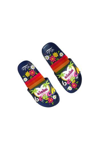 Calx Soft Flexible Sole Aloha Written Floral Lightweight Daily Girls' Slippers