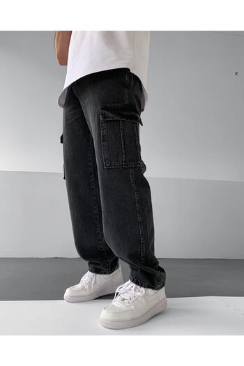 NO1 KONSEPT Anthracite Oversize Gabardine Trousers with Cargo Pockets