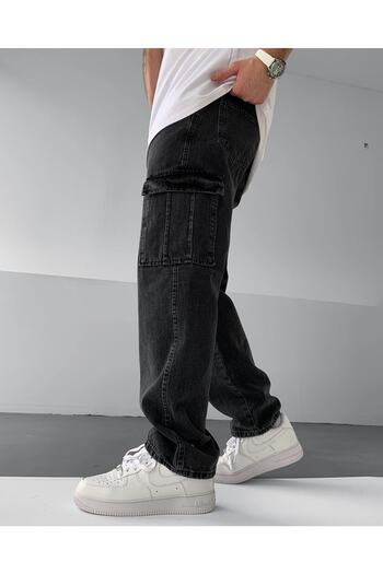 NO1 KONSEPT Anthracite Oversize Gabardine Trousers with Cargo Pockets