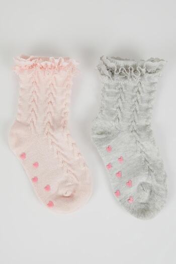 DeFacto Baby Girl Anti-Slip Sole 2-Piece Cotton Long Socks