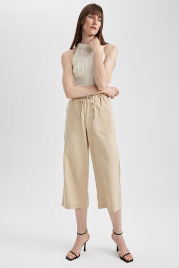DeFacto Wide Leg High Waist Linen Blended Capri A5670ax23sm
