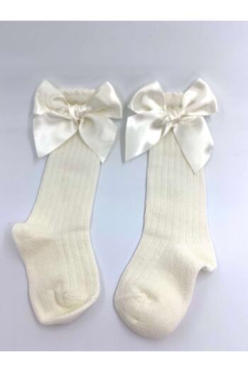 Burcu Atölye Baby Girl Ecru Bow Knee Socks