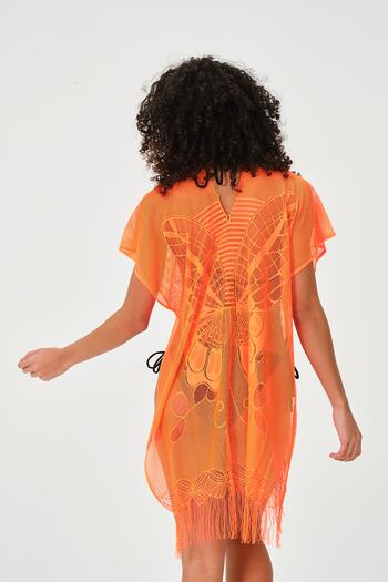 myfirstsea Pareo Lacy Butterfly Pattern And Plain Tassel Pareo Orange Color Pareo For Beach And Pool