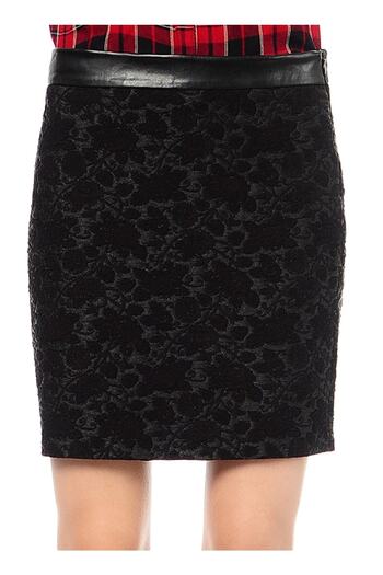 LİMON COMPANY Black Patterned Leather Detailed Zippered Mini Skirt