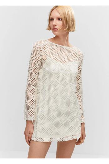 MANGO Woman Geometric Patterned Openwork Dress