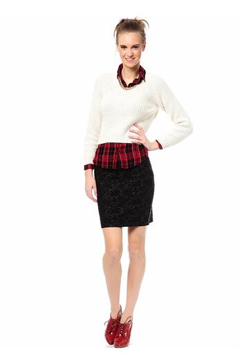 LİMON COMPANY Black Patterned Leather Detailed Zippered Mini Skirt
