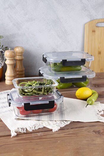 HOMENIVA 4 Pieces Borosilicate Glass Leak Proof Lockable Storage Container - Airfryer Container