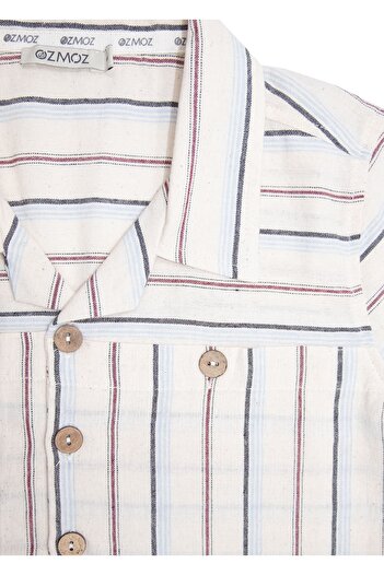 Ozmoz By Mukadder Özden 100% Cotton Sports Cut Short Sleeve Natural Shirt
