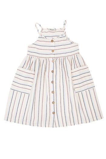 Ozmoz By Mukadder Özden 100% Cotton Strap Natural Girl's Summer Dress