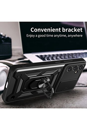 Fibaks Samsung Galaxy A14 Case with Camera Protection Sliding Ring Armor Military Tank Protective Cover