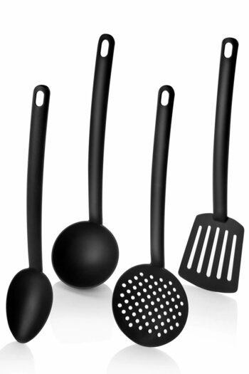 ÖzSa Home 4-Piece Luxury Fireproof Non-Stick Teflon Coated Serving Set Ladle Colander Spatula Spoon Plastic Serving Set