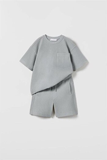 HAVİSA KİDS New Season Seersucker Wide Pattern Unisex Double Set with Shorts