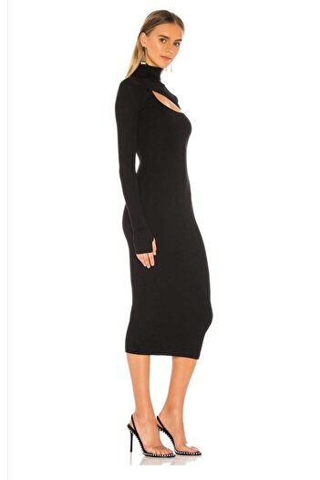 Zagrep Women's Black Turtleneck Windowed Midi Dress Imported Jersey
