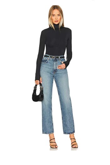 Zagrep Women's Black Finger Snap Turtleneck Silk Jersey Bodysuit