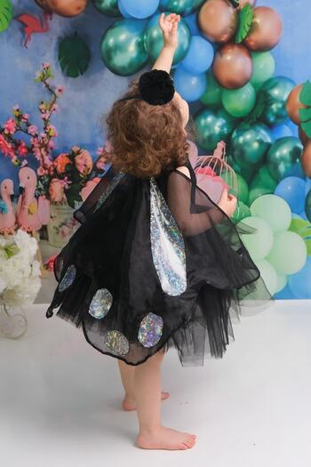 Shecco Babba Black Ballerina Model Girl's Tutu Dress, Butterfly Cape and Bandana Set - Children's Evening Dress
