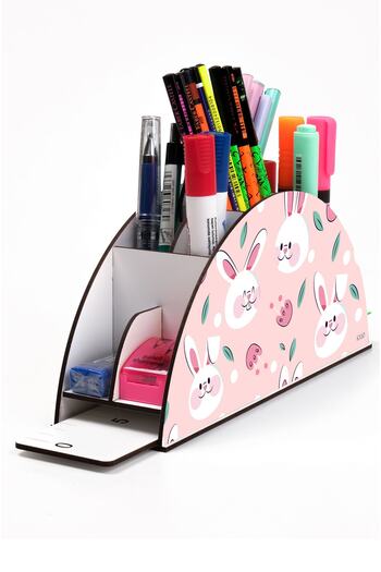 kutuTR Wooden Vip Animals Rainbow Ruled Desktop Pen Holder Organizer for Kids Assembled Boxed