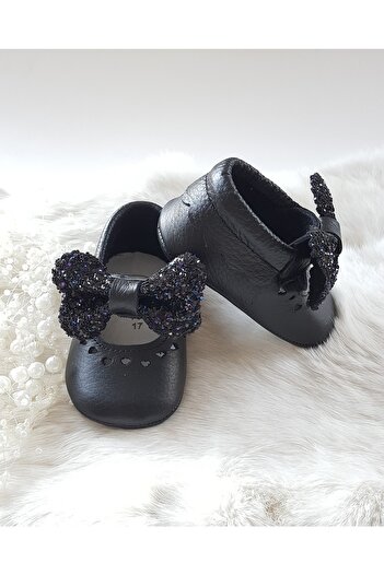 Hodore Alice Genuine Leather Black Loafers with Stones