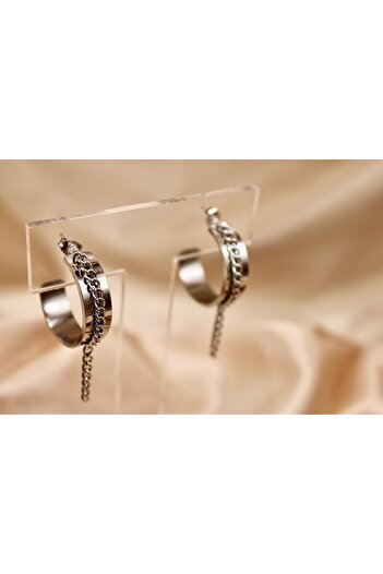 Vitastyle Silver Vintage Chain Steel Earrings